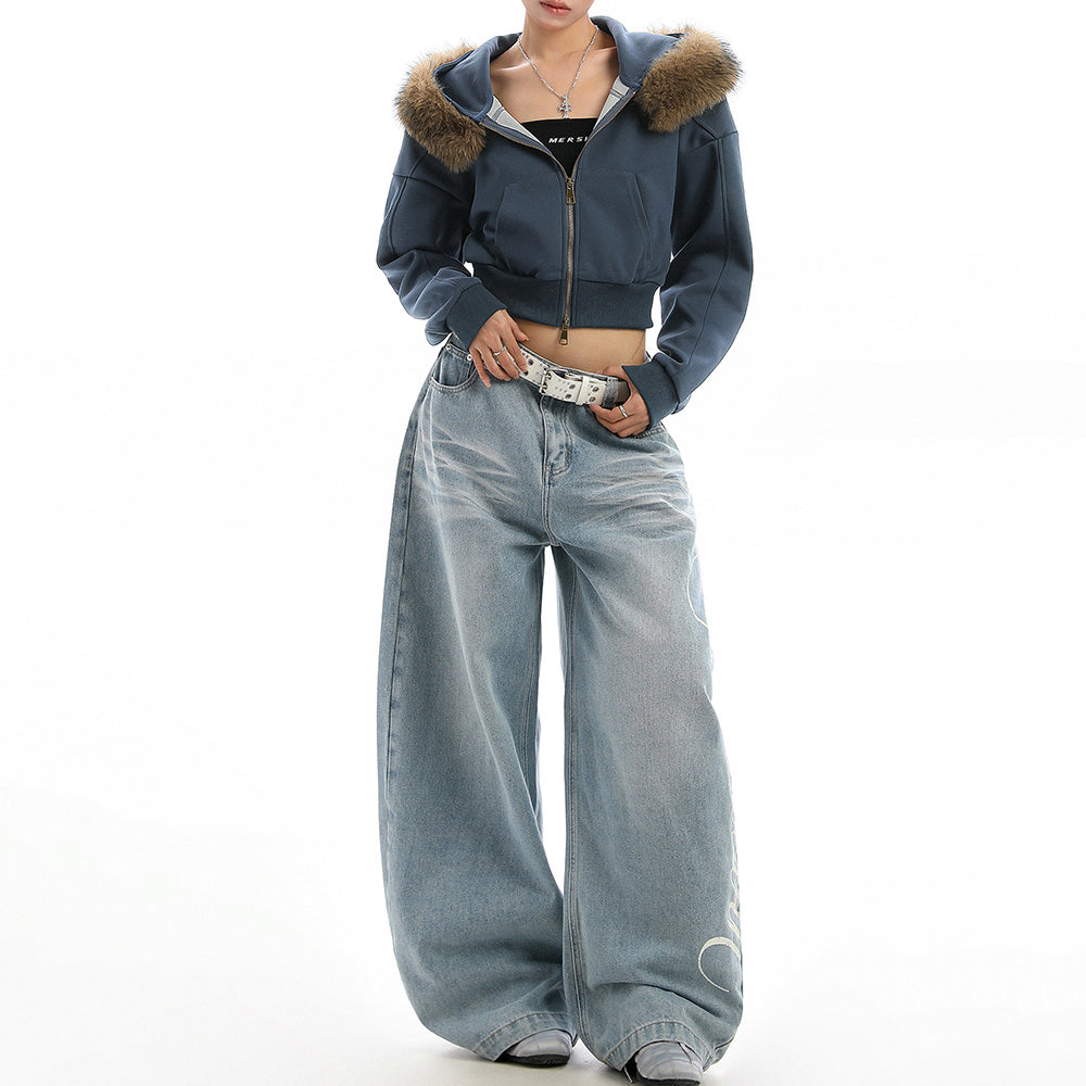 y2k aesthetic cropped fur hoodie boogzel clothing