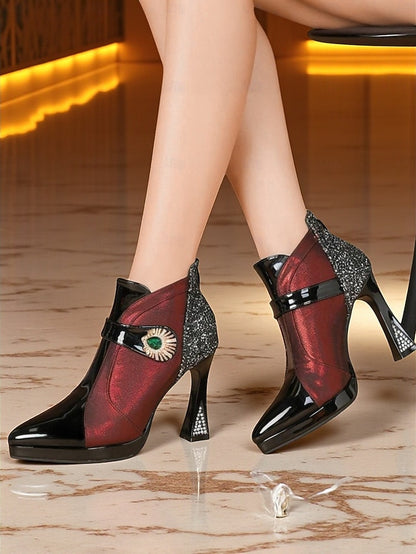 Ankle High Heel Boots Glitter Women's