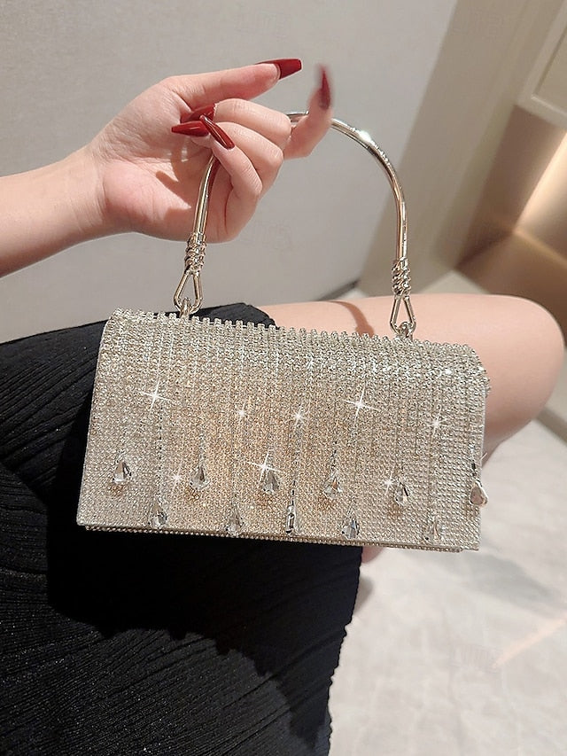 Crystal Handbag Women's with Silver Evening Elegant Chain