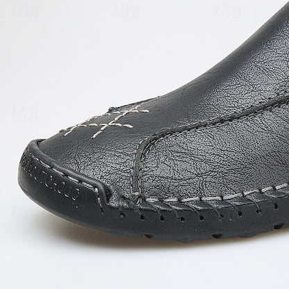 Men's Beige Genuine Faux Leather Moccasins – Handmade