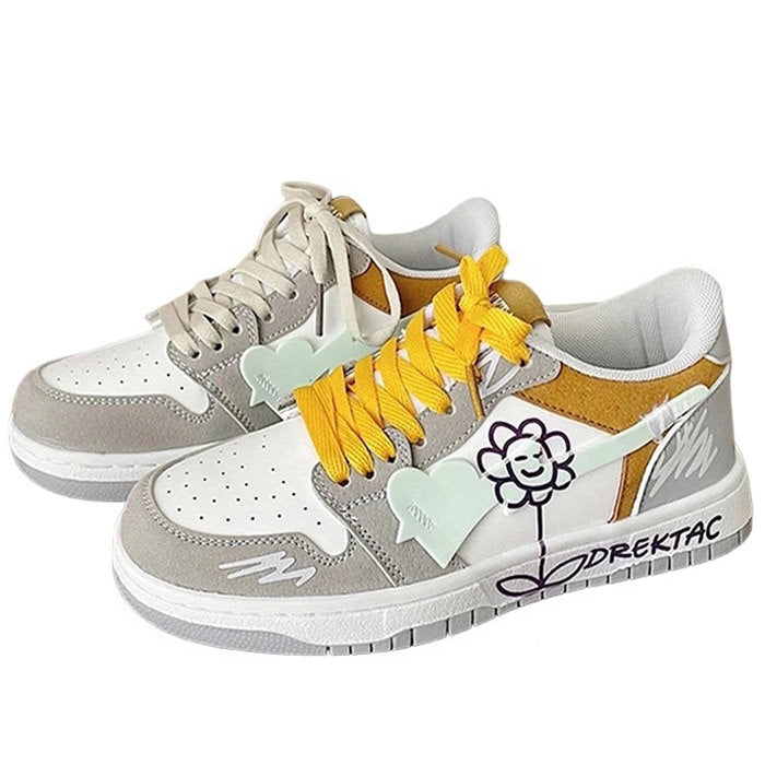 Yellow and Grey Flower Sneakers