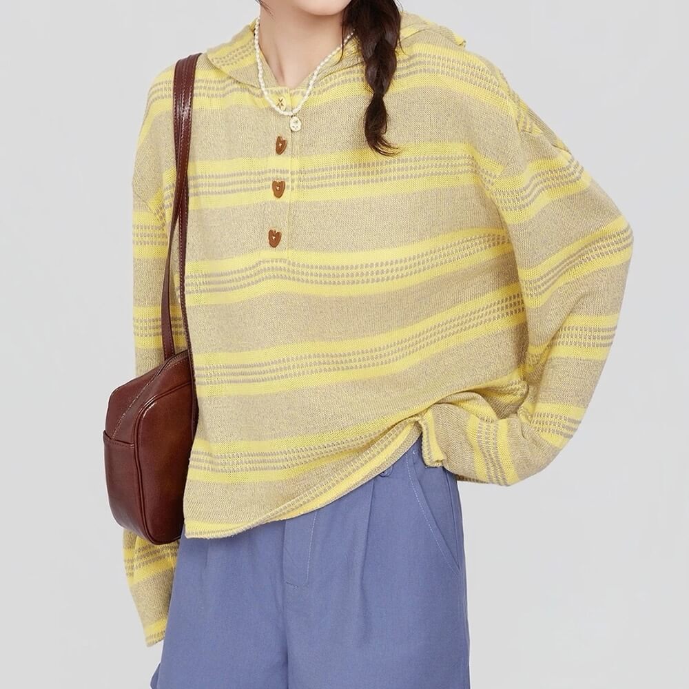 yellow striped heart buttons hoodie boogzel clothing