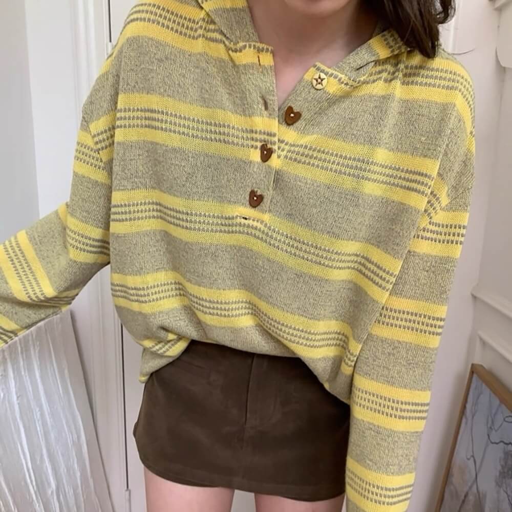 yellow striped heart buttons hoodie boogzel clothing