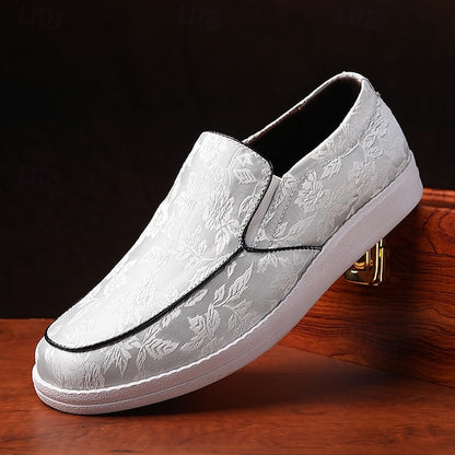 Men's Floral Jacquard Slip-On Loafers – Red and Black