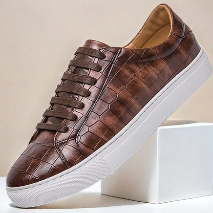 Men's White Crocodile Pattern Casual Sneakers – Stylish