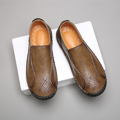 Men's Beige Genuine Faux Leather Moccasins – Handmade