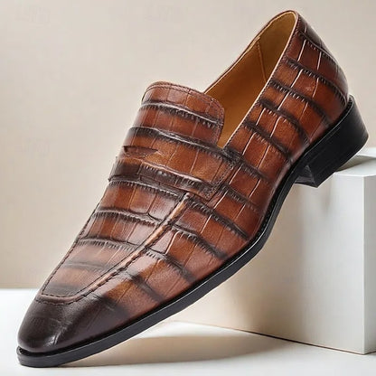 Men's Classic Brown Crocodile Pattern Leather Dress Shoes -