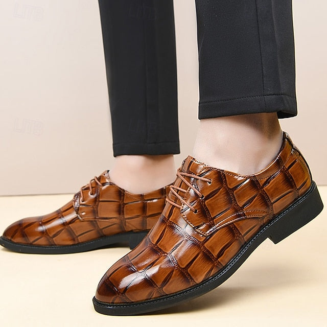 Leather Brown Men's Shoes Crocodile-Pattern Dress