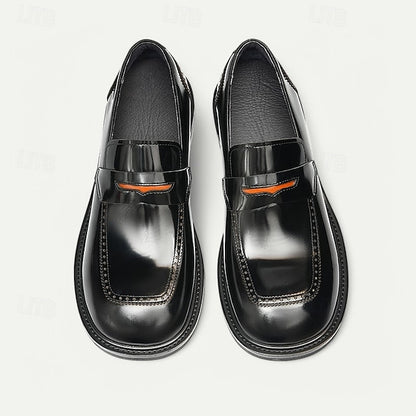 Men's Black Premium Cowhide Slip-On Loafers with Decorative