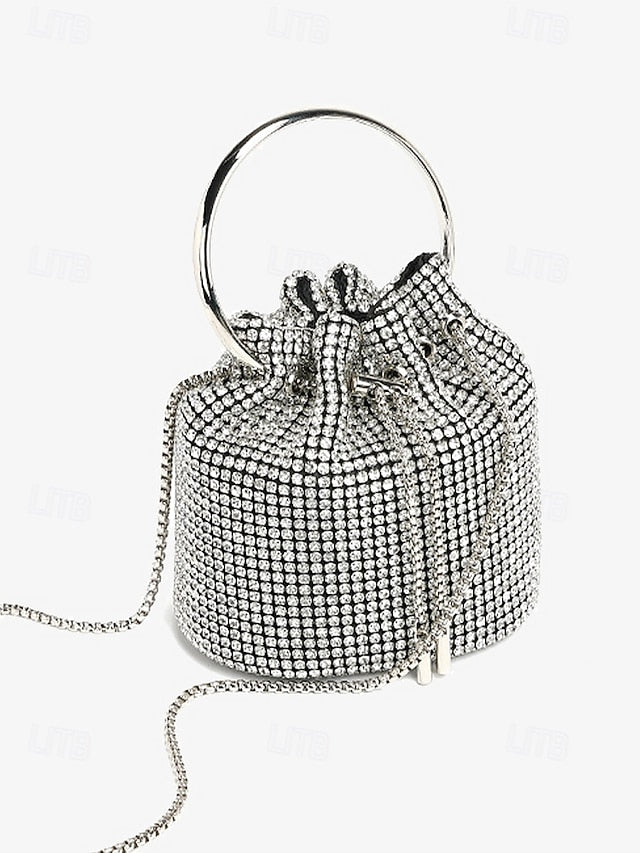 Bucket Bag Sparkling Silver Women's Rhinestone with Metal