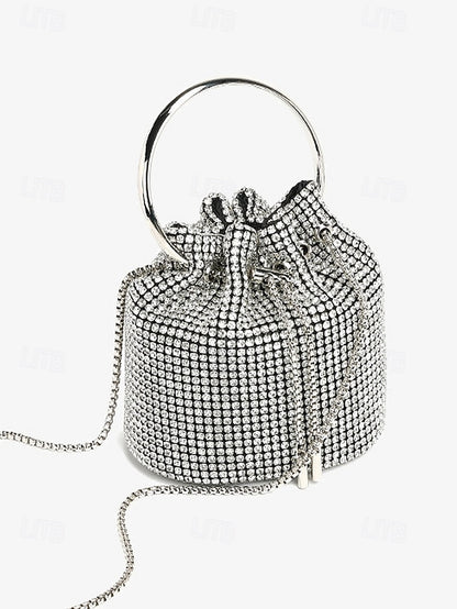 Bucket Bag Sparkling Silver Women's Rhinestone with Metal