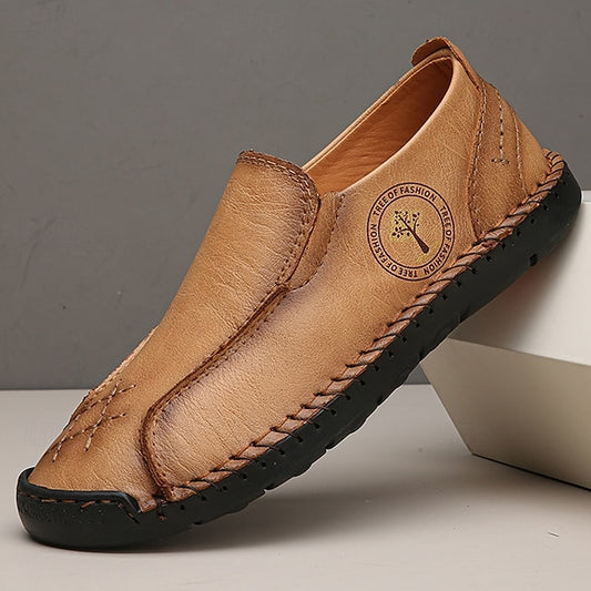 Men's Beige Genuine Faux Leather Moccasins – Handmade