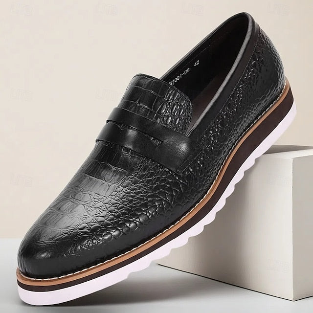 Men’s Black Genuine Cowhide Leather Loafers & Slip-On