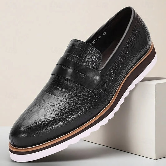 Men’s Black Genuine Cowhide Leather Loafers & Slip-On
