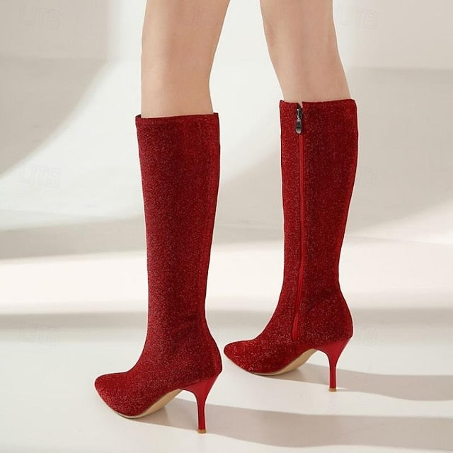 Sparkly Elegant Stiletto Knee-High – Boots Women's