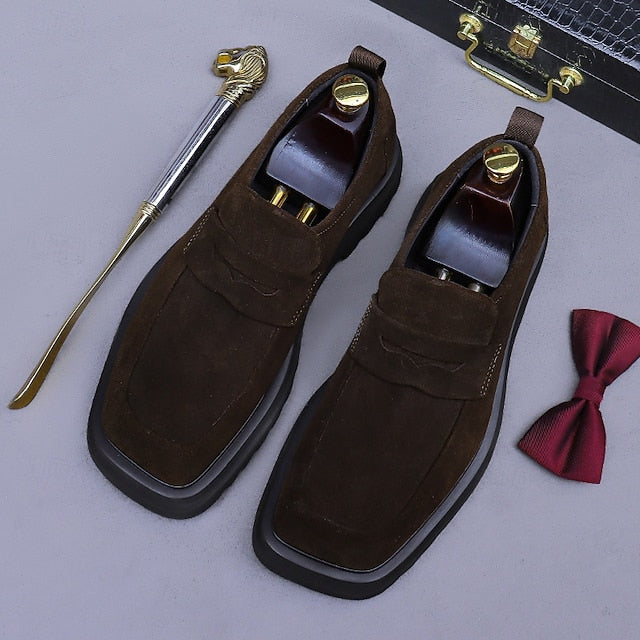 -Classic Cowhide Leather Suede Business Loafers Men's