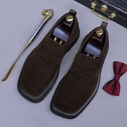 -Classic Cowhide Leather Suede Business Loafers Men's
