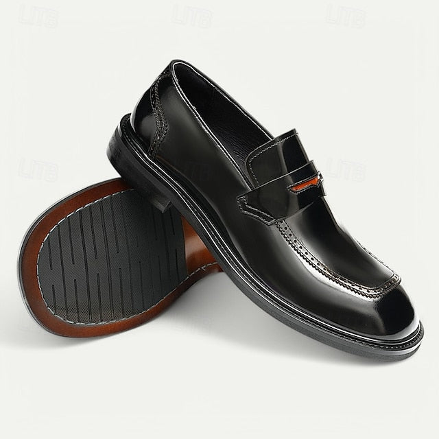 Men's Black Premium Cowhide Slip-On Loafers with Decorative