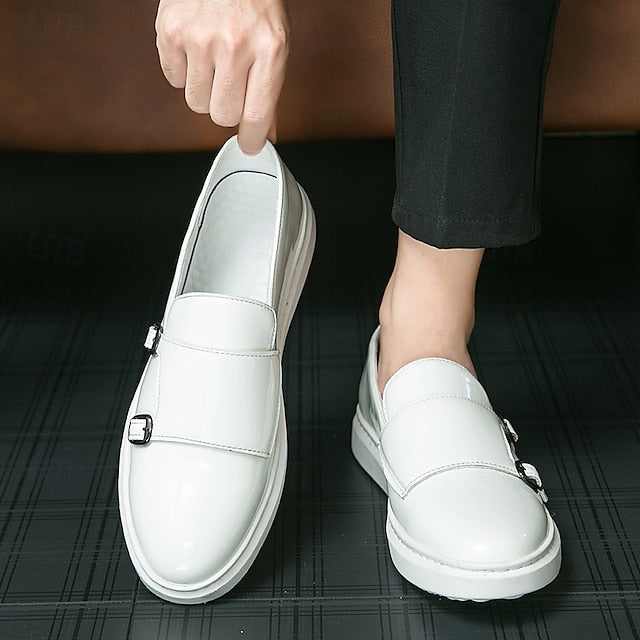 Men's White Monk Strap Slip-On Loafers – Elegant Casual