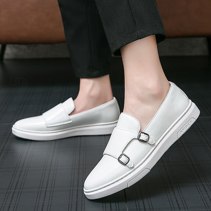 Men's White Monk Strap Slip-On Loafers – Elegant Casual