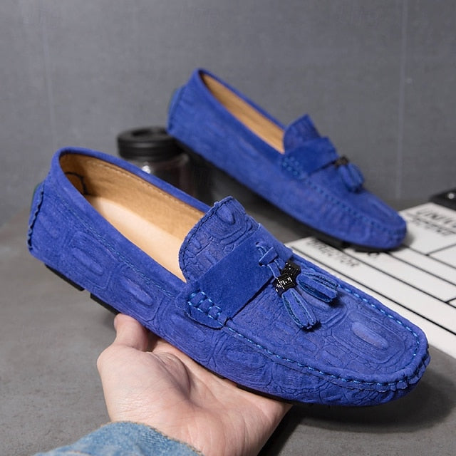 Men's Brown Faux Suede Loafers with Tassel Detail and