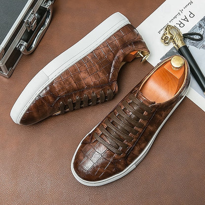Men's White Crocodile Pattern Casual Sneakers – Stylish
