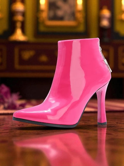 Lining Faux Stiletto Gold Heel Fur Boots Ankle Women's with