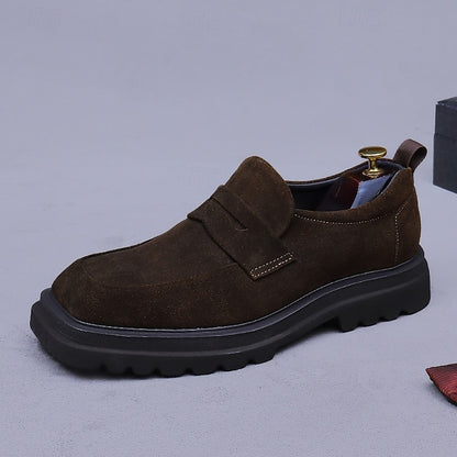 -Classic Cowhide Leather Suede Business Loafers Men's