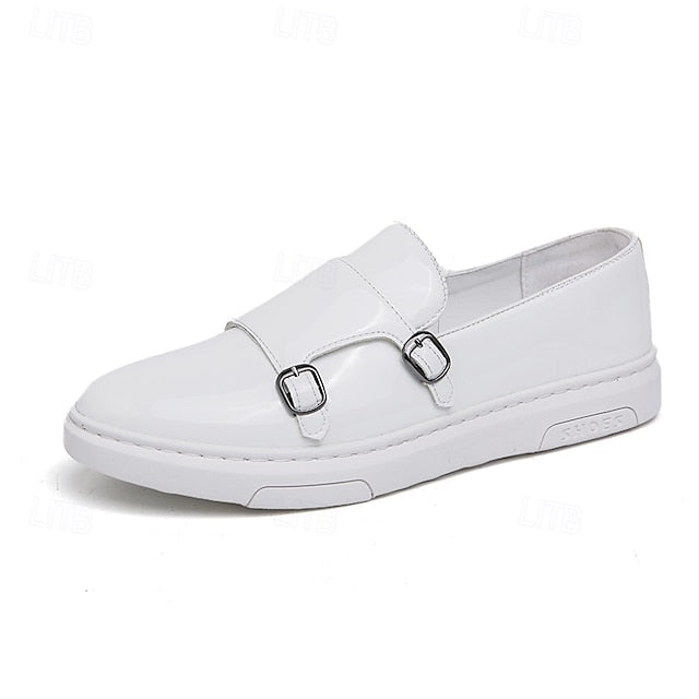 Men's White Monk Strap Slip-On Loafers – Elegant Casual