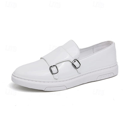Men's White Monk Strap Slip-On Loafers – Elegant Casual