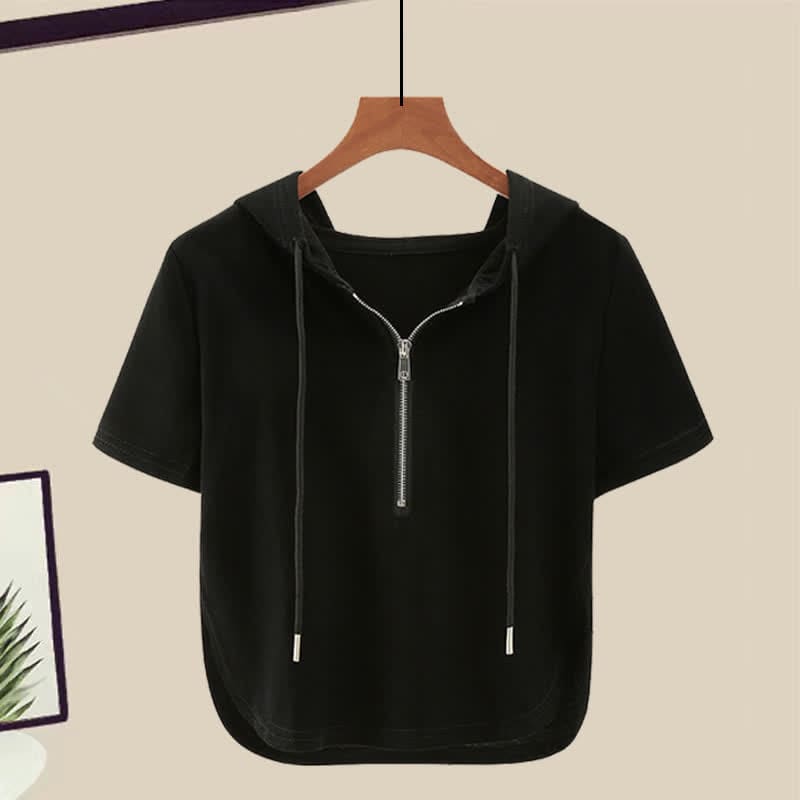 Wide Leg Zipper T-Shirt Pants Casual Draw String