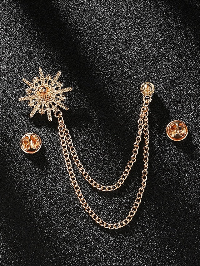 Star with Chains Pin Lapel – Stylish Crystal Gold Elegant