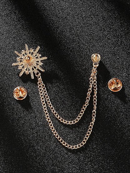 Star with Chains Pin Lapel – Stylish Crystal Gold Elegant