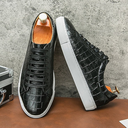 Men's White Crocodile Pattern Casual Sneakers – Stylish