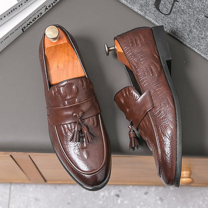 Men's Green Faux Leather Loafers with Crocodile Embossed