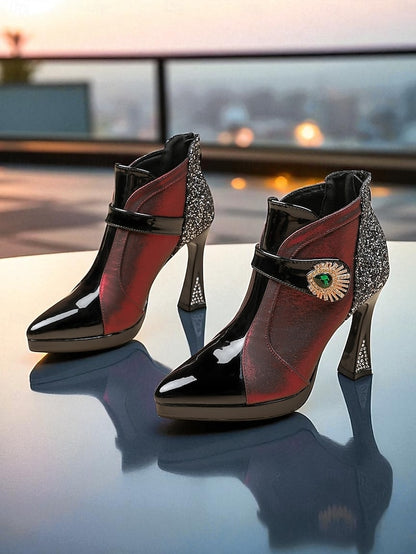 Ankle High Heel Boots Glitter Women's