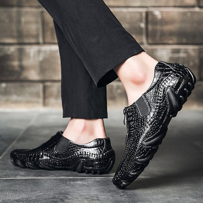 Men's Crocodile Pattern Leather Loafers - Stylish Slip-On