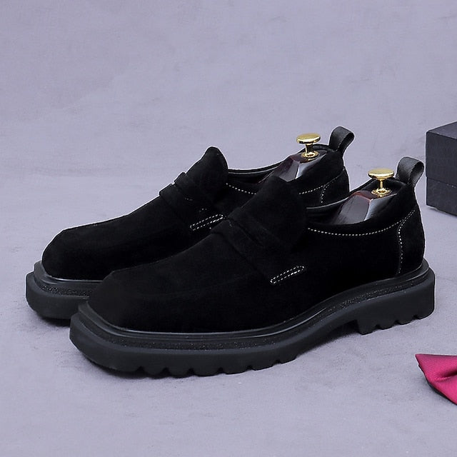 -Classic Cowhide Leather Suede Business Loafers Men's