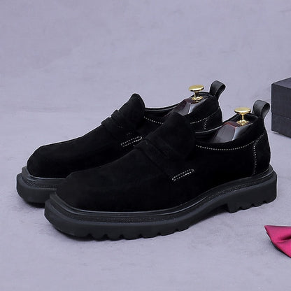 -Classic Cowhide Leather Suede Business Loafers Men's