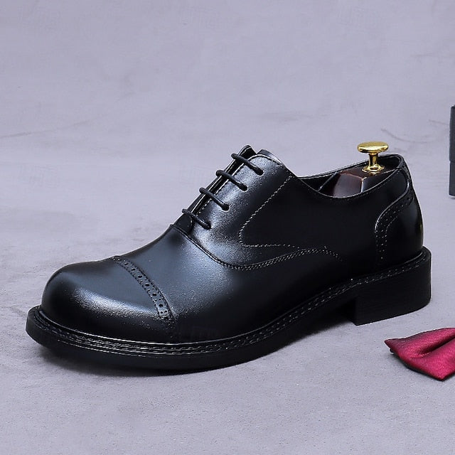 Toe Oxford Genuine Men's First Shoes- Leather Dress Cap