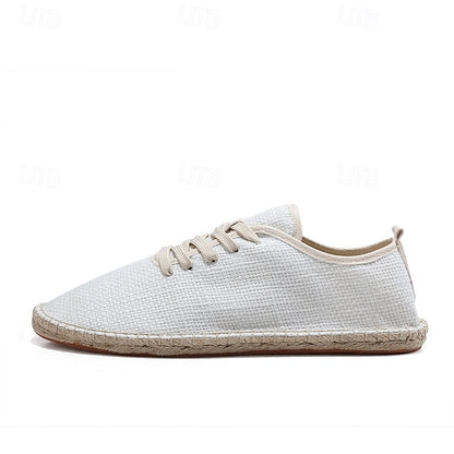 Men's Beige Canvas Lace-Up Espadrille Shoes with Jute Rope