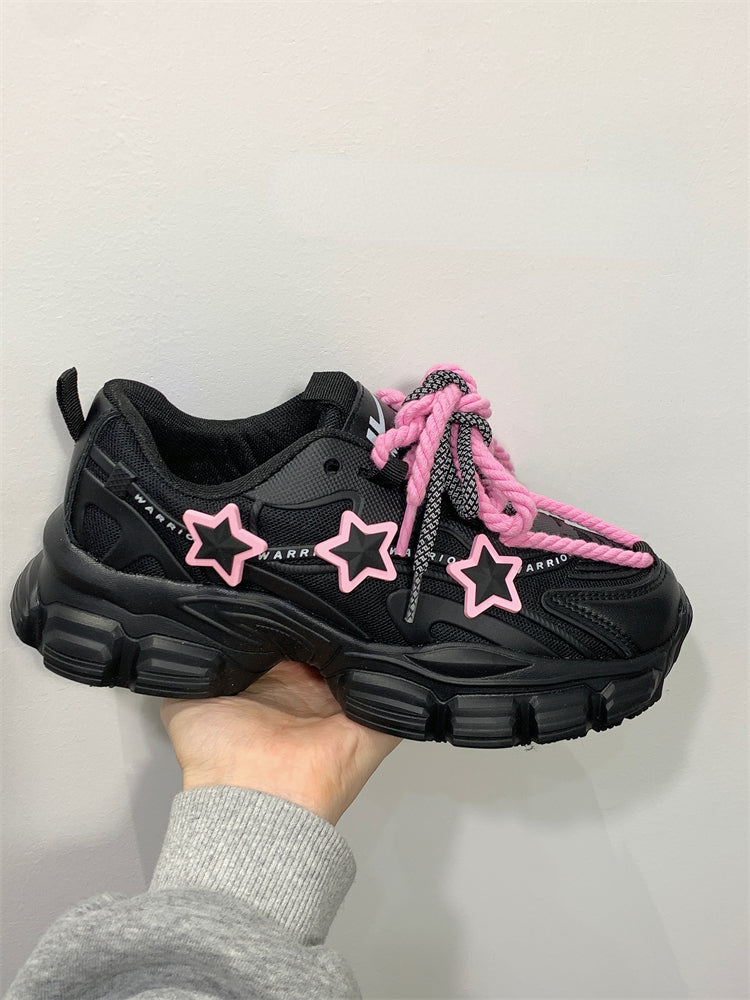 Black Pink Heart Sneakers Shoes