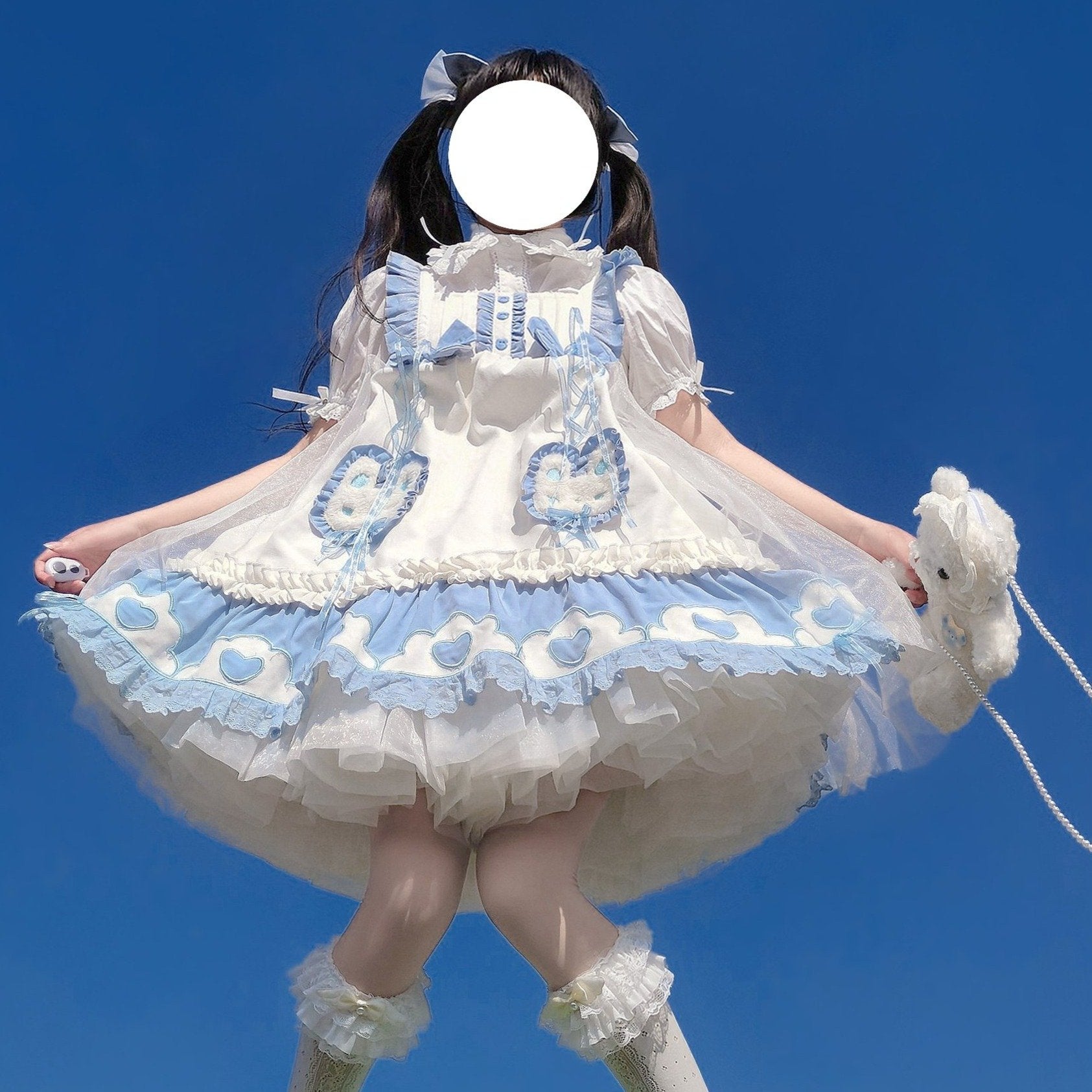 Japanese Sweet Lolita Cute Rabbit Ruffles Bow Jsk Princess Dress MK16741 - mkkawaiishop