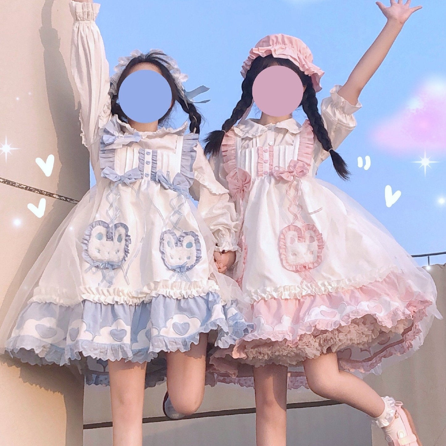 Japanese Sweet Lolita Cute Rabbit Ruffles Bow Jsk Princess Dress MK16741 - mkkawaiishop