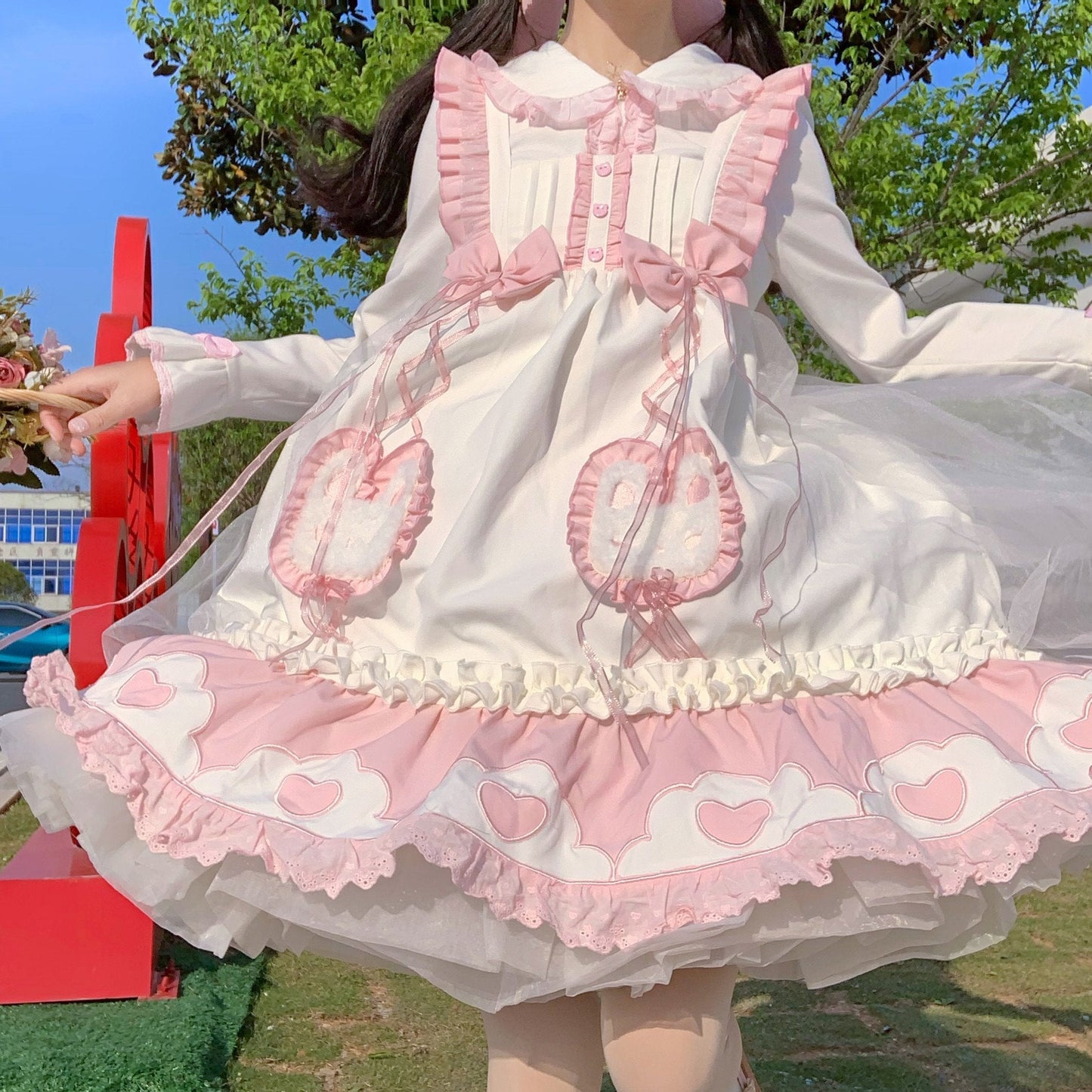 Japanese Sweet Lolita Cute Rabbit Ruffles Bow Jsk Princess Dress MK16741 - mkkawaiishop