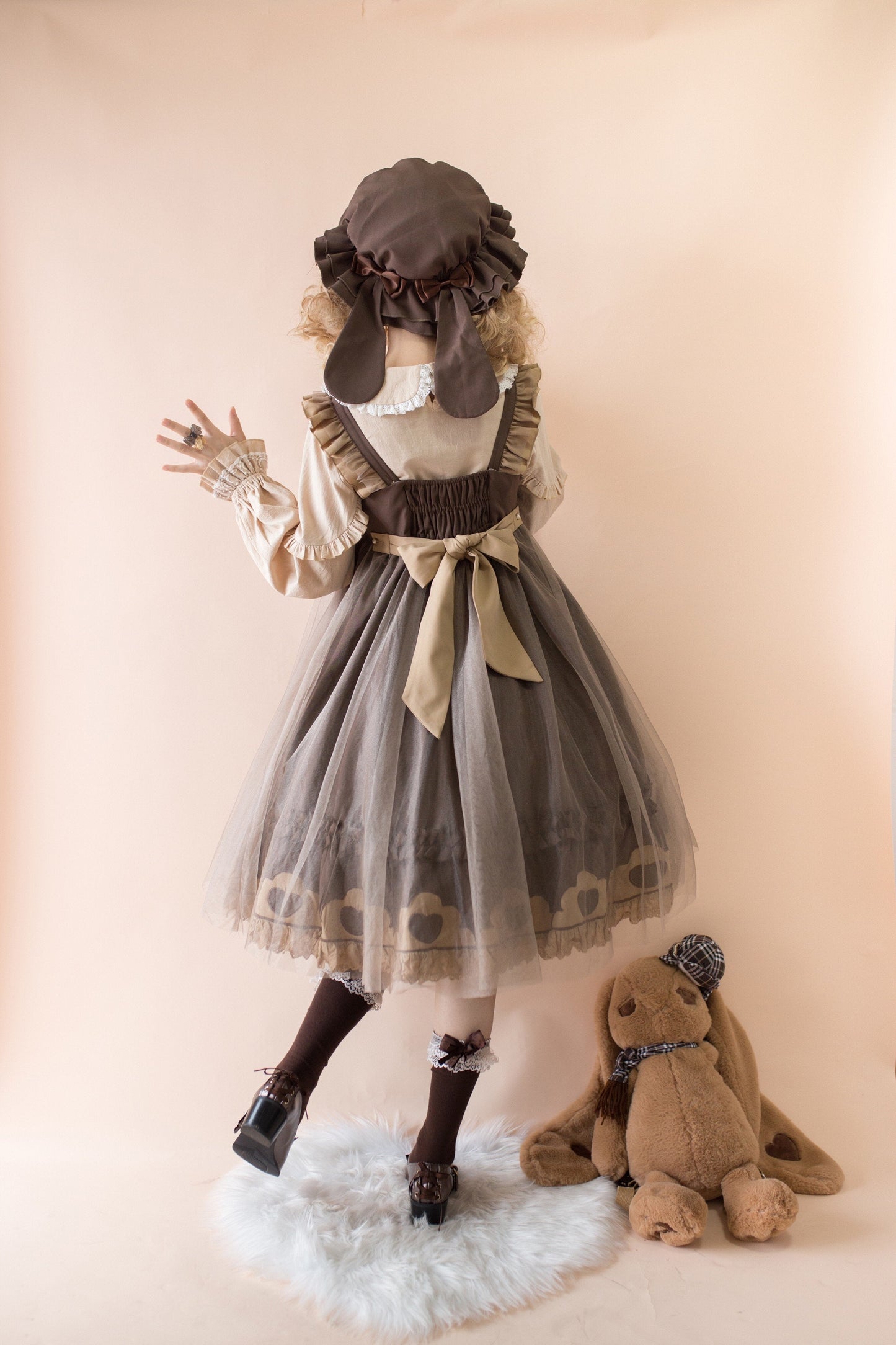 Japanese Sweet Lolita Cute Rabbit Ruffles Bow Jsk Princess Dress MK16741 - mkkawaiishop