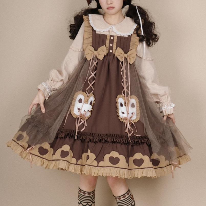 Japanese Sweet Lolita Cute Rabbit Ruffles Bow Jsk Princess Dress MK16741 - mkkawaiishop