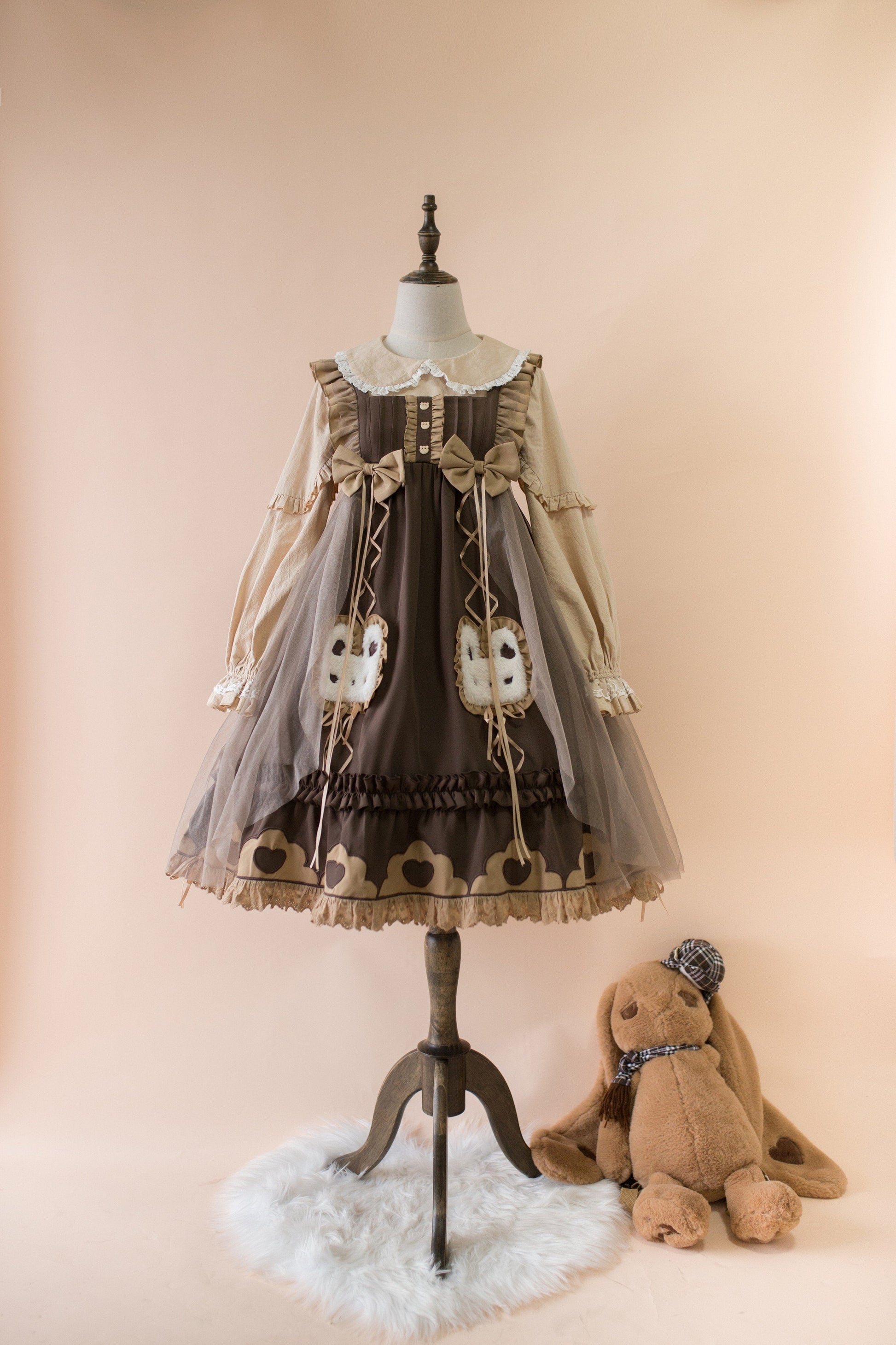 Japanese Sweet Lolita Cute Rabbit Ruffles Bow Jsk Princess Dress MK16741 - mkkawaiishop