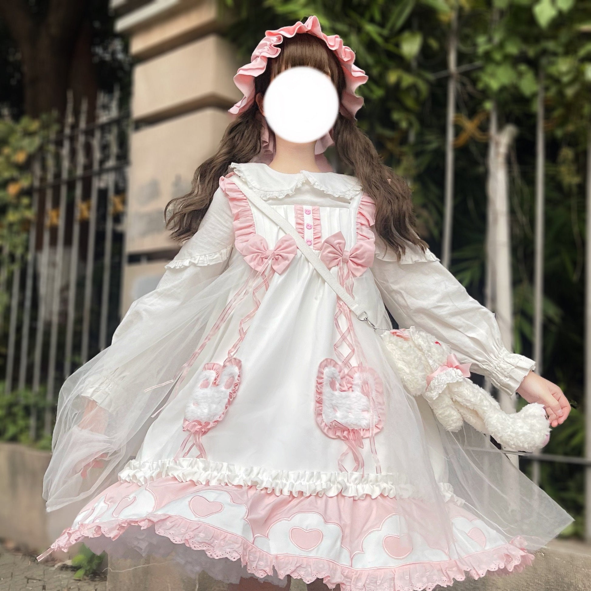 Japanese Sweet Lolita Cute Rabbit Ruffles Bow Jsk Princess Dress MK16741 - mkkawaiishop