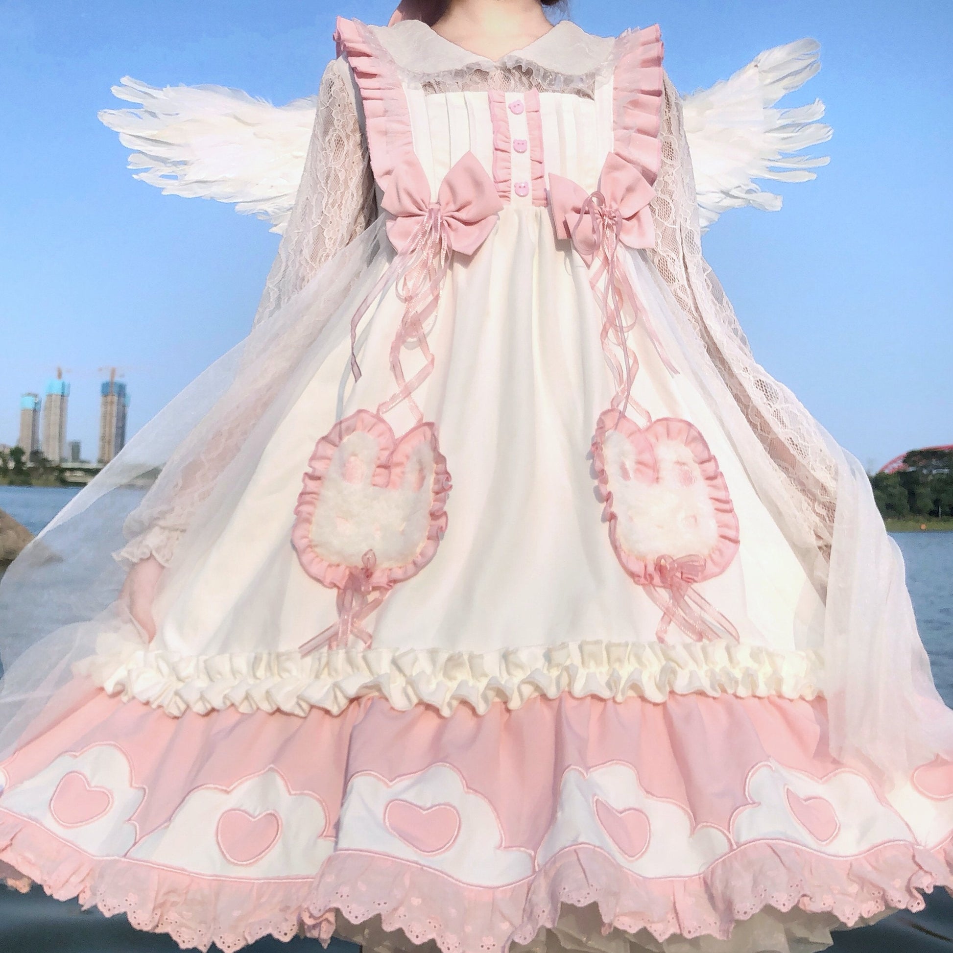 Japanese Sweet Lolita Cute Rabbit Ruffles Bow Jsk Princess Dress MK16741 - mkkawaiishop